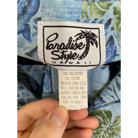 Vintage Paradise Style Hawaii Blue Green Tropical Button-Down Shirt 3XL - Picture 4 of 5